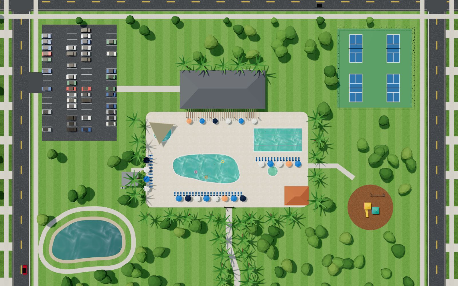 Sapphire Cove, a sample community, seen from above in the portal's 3D view
